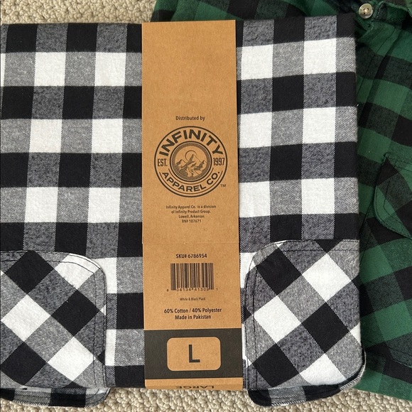 INFINITY Men's Green and Black Plaid Flannel Shirt - Picture 3 of 5